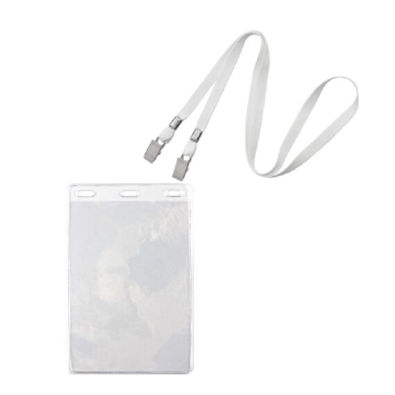 Vertical badge holder A6 size with white lanyard (100 pieces)