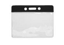 Horizontale vinyl badgehouder met zwarte strip (100 stuks)