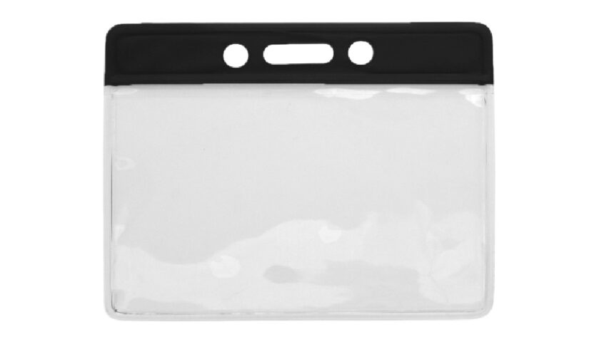 Horizontale vinyl badgehouder met zwarte strip (100 stuks)
