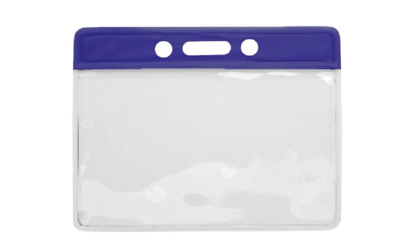 Horizontale vinyl badgehouder met blauwe strip (100 stuks)