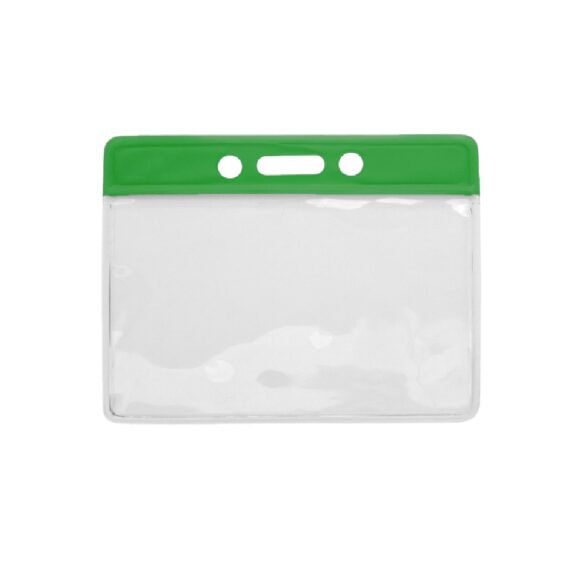 Horizontal vinyl badge holder with green strip (100 pieces)