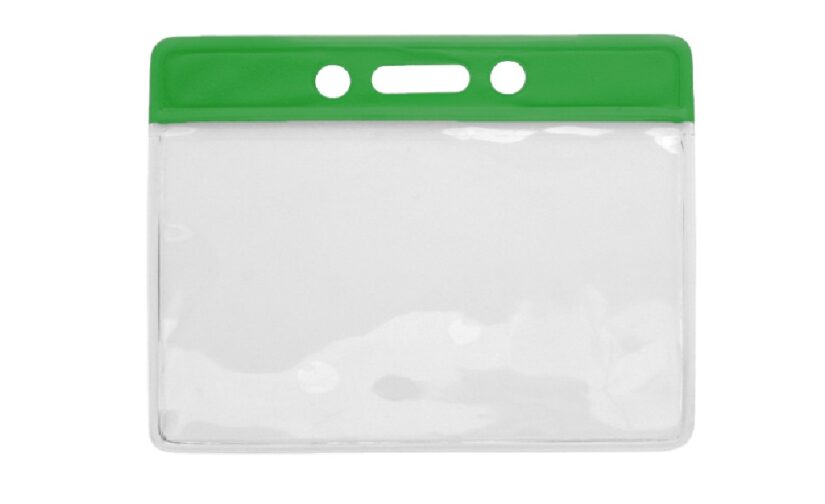 Horizontal vinyl badge holder with green strip (100 pieces)