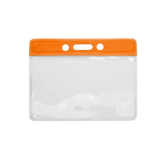 Horizontal vinyl badge holder with orange strip (100 pieces)