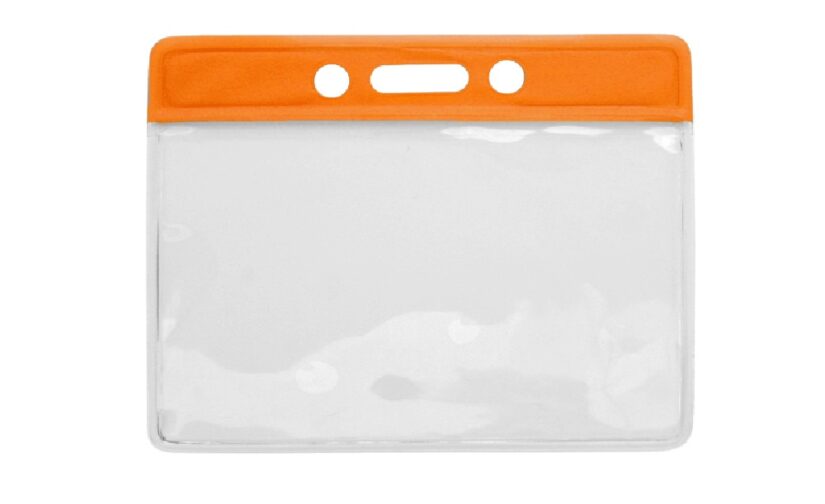 Horizontal vinyl badge holder with orange strip (100 pieces)