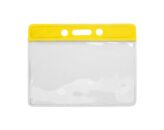 Horizontale vinyl badgehouder met gele strip (100 stuks)